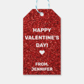 Eigen naam Happy Valentine's Day Red Glitter Cadeaulabel (Achterkant)