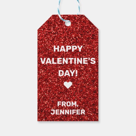 Eigen naam Happy Valentine's Day Red Glitter Cadeaulabel (Achterkant)