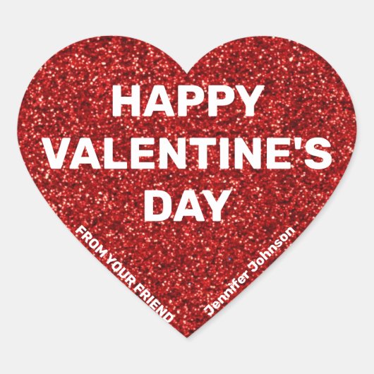Eigen naam Happy Valentine's Day Red Glitter Hart Sticker (Voorkant)