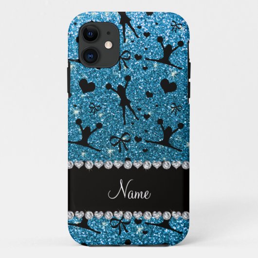 Eigen naam hemelblauwe glitter cheerleading Case-Mate iPhone case (Achterkant)