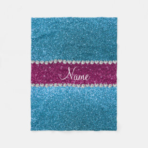 Eigen naam: hemelblauwe glitter roze streep fleece deken