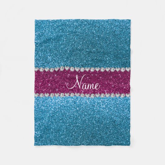 Eigen naam: hemelblauwe glitter roze streep fleece deken (Voorkant)