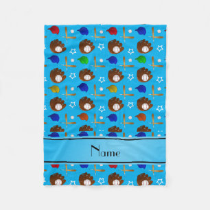 Eigen naam hemelblauwe honkbalhandschoen petten ba fleece deken