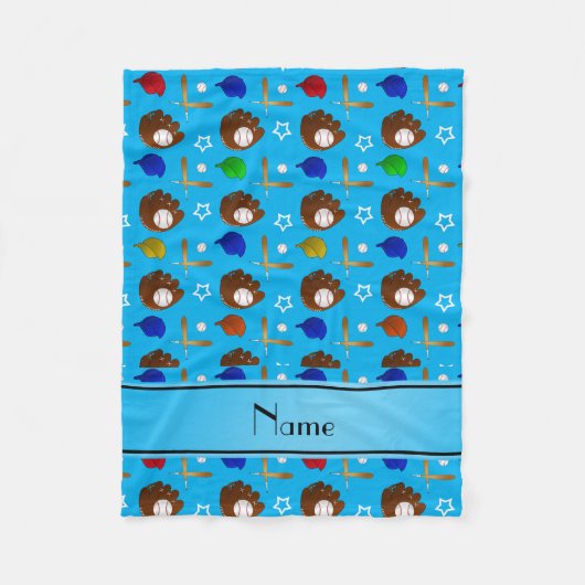 Eigen naam hemelblauwe honkbalhandschoen petten ba fleece deken (Voorkant)