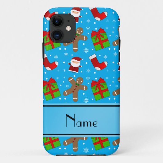 Eigen naam hemelblauwe santas gingerbrood Case-Mate iPhone case (Achterkant)