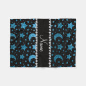 Eigen naam hemelsblauwe glittersterren en manen fleece deken (Voorkant (Horizontaal))