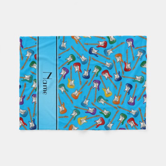 Eigen naam hemelsblauwe kleurige elektrische gitar fleece deken (Voorkant (Horizontaal))