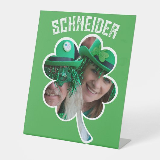 Eigen naam Ierse klaverfoto St Patricks Day Reclamebord Met Voetstuk (Voorkant)