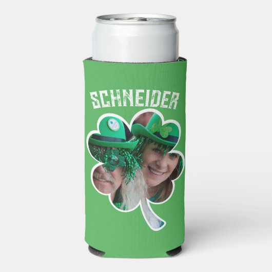 Eigen naam Ierse klaverfoto St Patricks Day Seltzer Blikjeskoeler (Seltzer Achterkant)