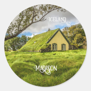 Eigen naam IJslandse Turf Church Ronde Sticker