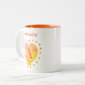 Eigen naam Initiaal Polka Dot Yellow Oranje Heart Tweekleurige Koffiemok (Voorkant links)