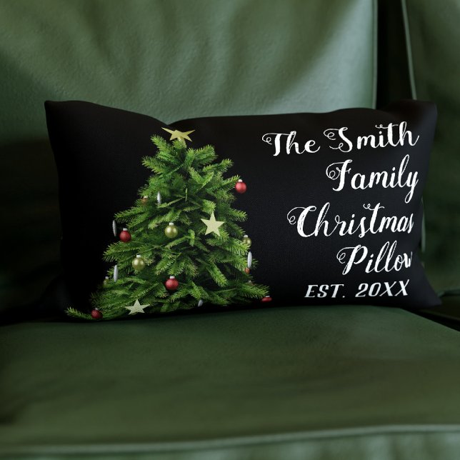 Eigen naam Jaar Est Familie Kerstmis Kussen (Add your family name and year to this festive Christmas tree pillow)