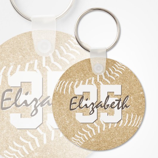 eigen naam jersey number girly gold softball sleutelhanger