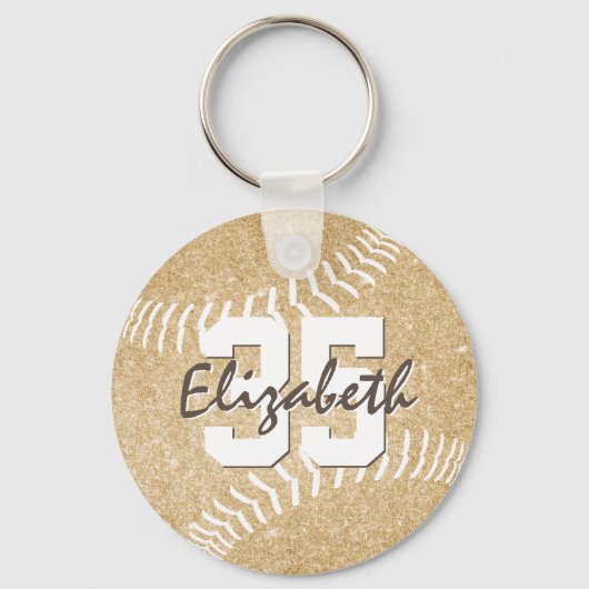 eigen naam jersey number girly gold softball sleutelhanger (Achterkant)