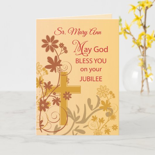 Eigen naam, Jubilee Jubileum Nun Cross, Swirls Kaart (Gele Bloem)