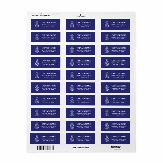 Eigen naam kapitein navy Return Address Label (Full Sheet)