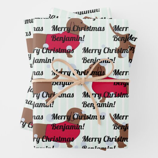 Eigen naam kerstdachshund Dog (3 vellen) Inpakpapier Vel (In situ)