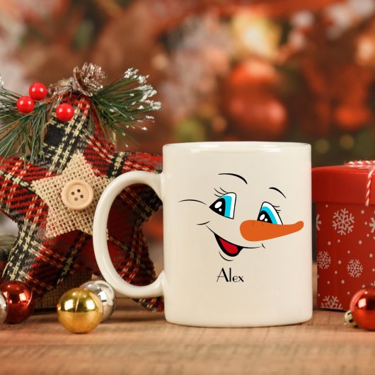 Eigen naam kerstsnowman Face Koffiemok
