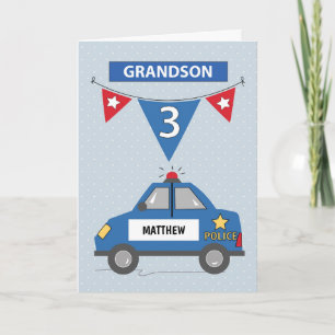 Eigen naam kleinson 3rd Birthday Blue Police Auto Kaart