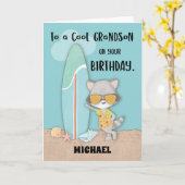 Eigen naam kleinson Birthday Beach Funny Raccoon Kaart (Gele Bloem)