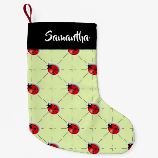 Eigen naam ladybugs patroon kleine kerstsok (Voorkant)
