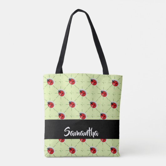 Eigen naam ladybugs patroon tote bag (Achterkant)