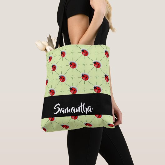 Eigen naam ladybugs patroon tote bag (Dichtbij)