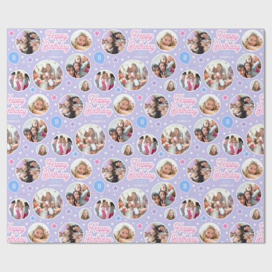 Eigen naam Leeftijd Foto Collage Birthday Star Paa Cadeaupapier (Vlak)