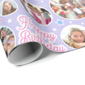 Eigen naam Leeftijd Foto Collage Birthday Star Paa Cadeaupapier (Rol Hoek)