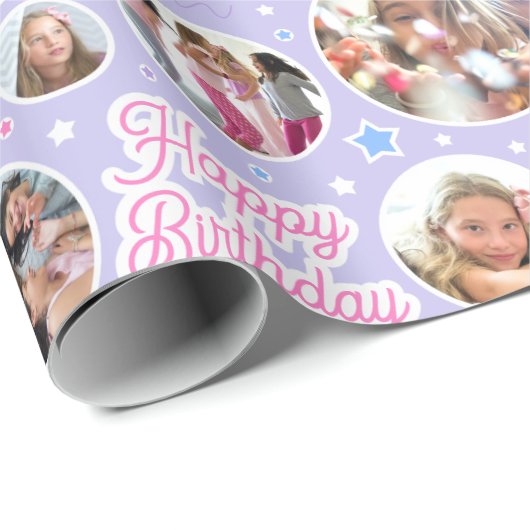Eigen naam Leeftijd Foto Collage Birthday Star Paa Cadeaupapier (Rol Hoek)