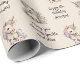 Eigen naam Leeftijd Sentiment Unicorn Birthday Cadeaupapier