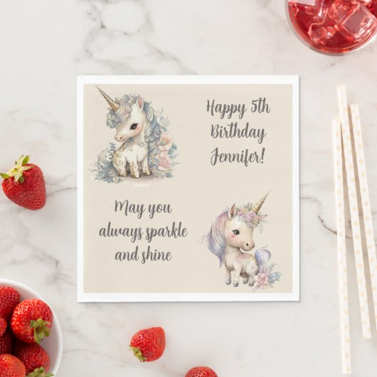 Eigen naam Leeftijd Sentiment Unicorn Birthday Servet (Insitu)
