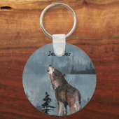Eigen naam Lonely Wolf Howling over Lake Sleutelhanger (Voorkant)
