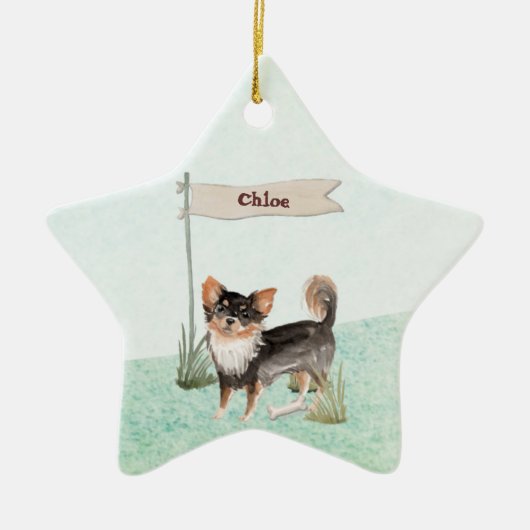 Eigen naam Long Hazard Chihuahua Pet Dog Keramisch Ornament (Voorkant)
