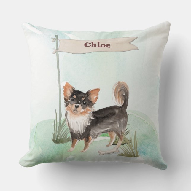 Eigen naam Long Hazard Chihuahua Pet Dog Kussen (Voorkant)