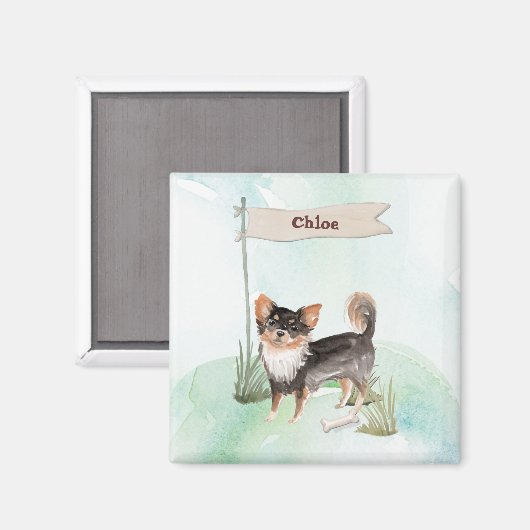 Eigen naam Long Hazard Chihuahua Pet Dog Magneet (Voorkant / Achterkant)