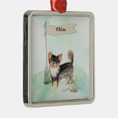 Eigen naam Long Hazard Chihuahua Pet Dog Metalen Ornament (Rechts)