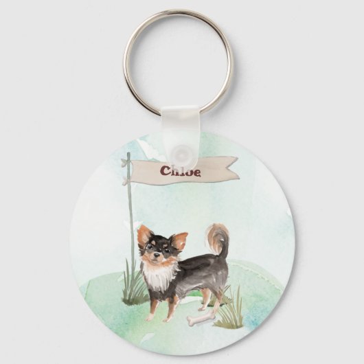 Eigen naam Long Hazard Chihuahua Pet Dog Sleutelhanger (Voorkant)