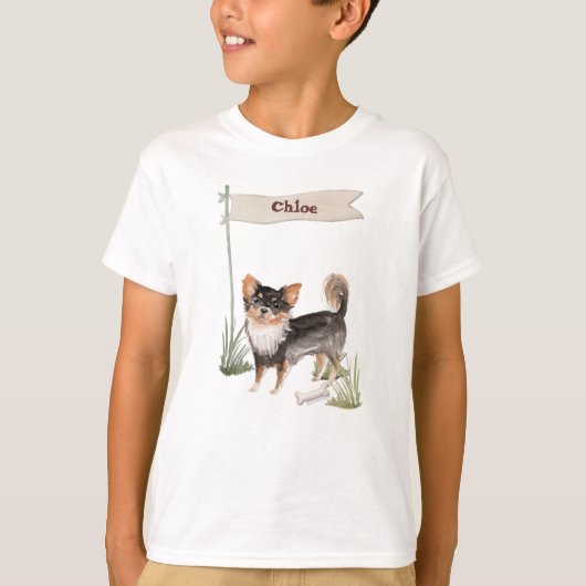 Eigen naam Long Hazard Chihuahua Pet Dog T-shirt (Voorkant)