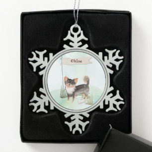 Eigen naam Long Hazard Chihuahua Pet Dog Tin Sneeuwvlok Ornament