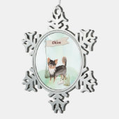 Eigen naam Long Hazard Chihuahua Pet Dog Tin Sneeuwvlok Ornament (Rechts)