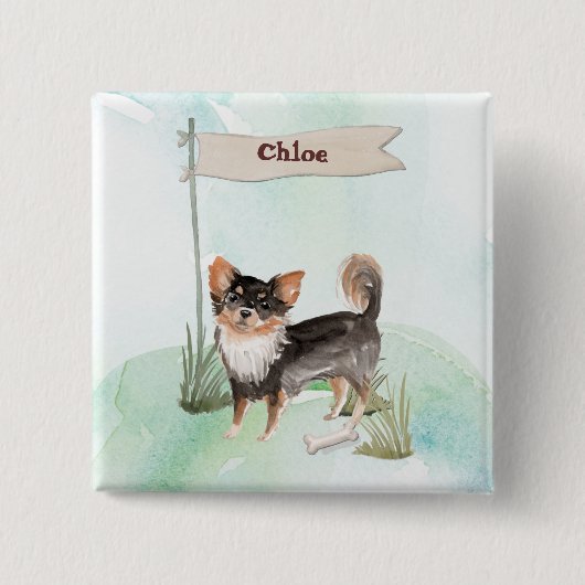 Eigen naam Long Hazard Chihuahua Pet Dog Vierkante Button 5,1 Cm (Voorkant)