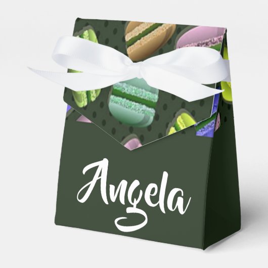 Eigen naam macaron patroon bedankdoosjes (Voorkant Zijde)