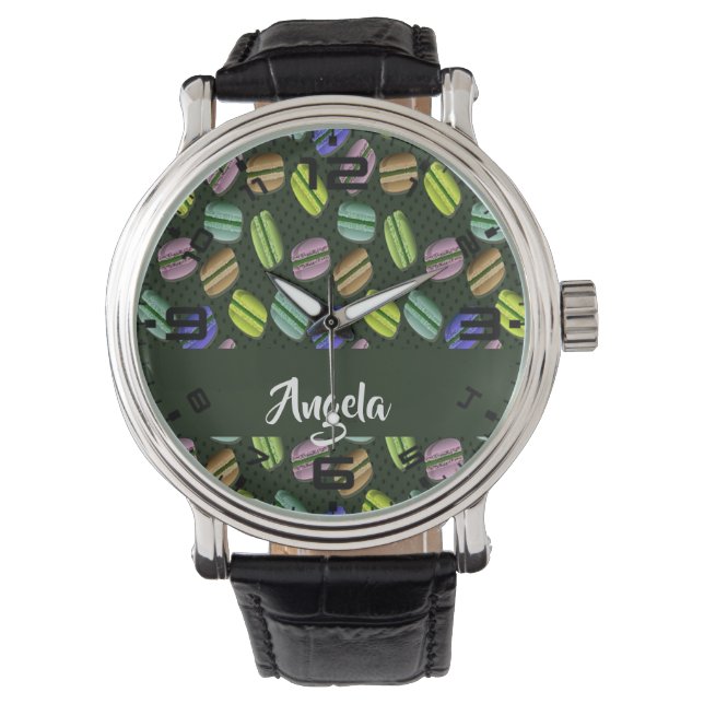 Eigen naam macaron patroon horloge (Voorkant)