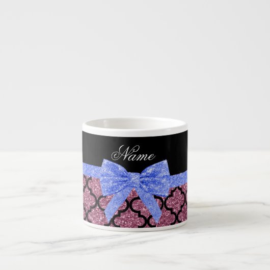 Eigen naam maffia roze glitter maroccan blue bow espresso kop (Voorkant)