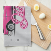 Eigen naam mam Faux Neon 50's Klassieke auto Theedoek (Quarter Fold)