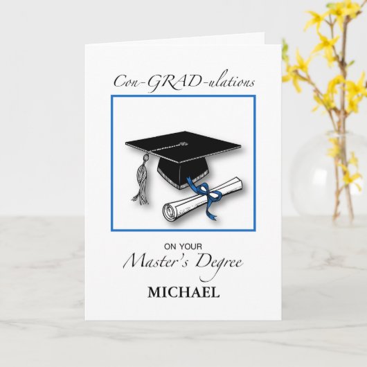 Eigen naam Man Afstuderen Blauw Kaart (Gele Bloem)