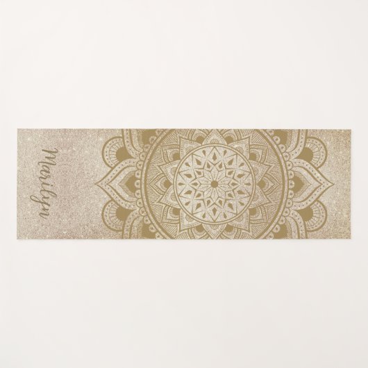 Eigen naam Mandala Om Gold Glitter-oefening Yogamat (Voorkant (horizontaal))