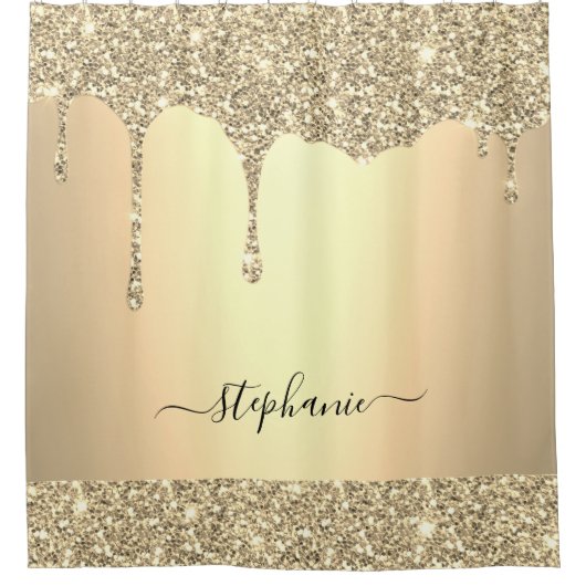Eigen naam Manuscript Gold Glitter Drijft Luxe Douchegordijn (Voorkant)
