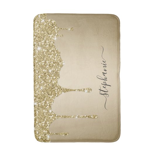Eigen naam Manuscript Gold Glitter Sparkle Bath Ma Badmat (Voorkant Verticaal)